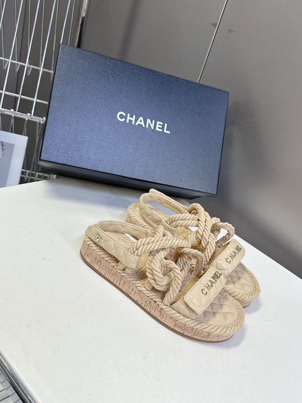 CC 25 Dad Sandals Beige Rope and Sheepskin 473370