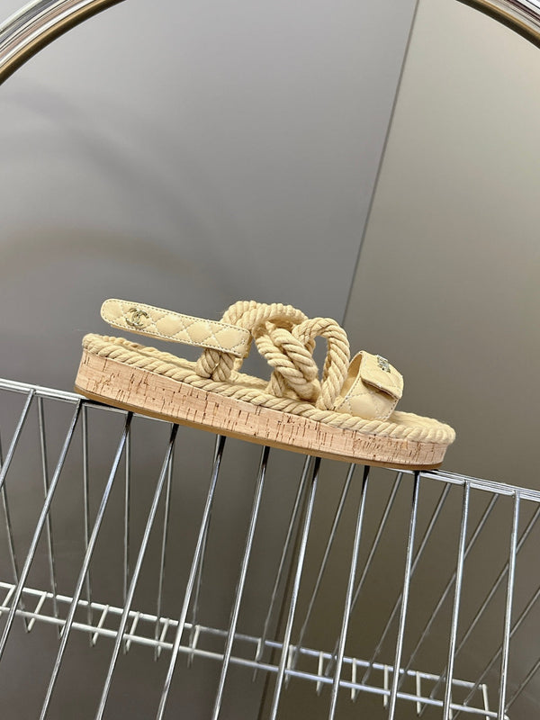 CC 25 Dad Sandals Beige Rope and Sheepskin 473370
