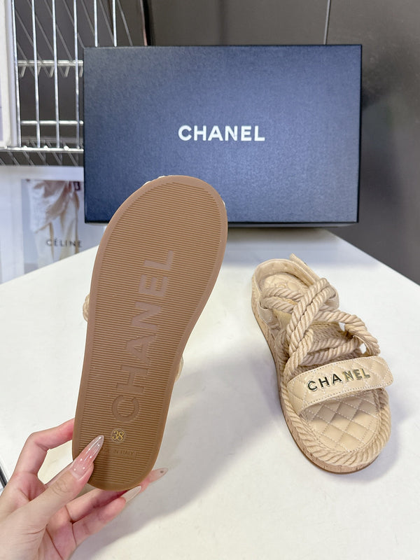 CC 25 Dad Sandals Beige Rope and Sheepskin 473370