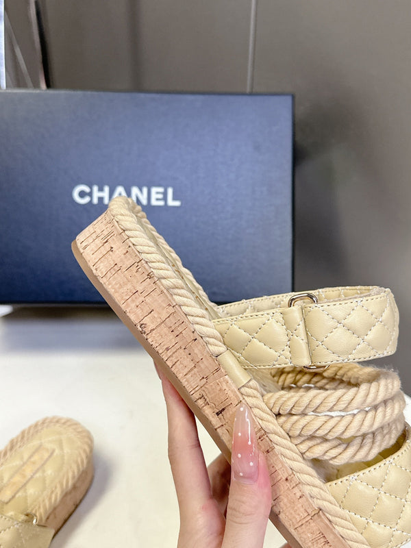 CC 25 Sandals Beige Rope and Sheepskin 473365