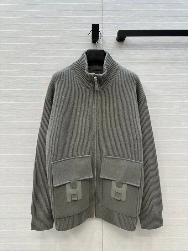 HM 25S Zipped Jacket H Leather Pockets in Gray Cashmere 305009