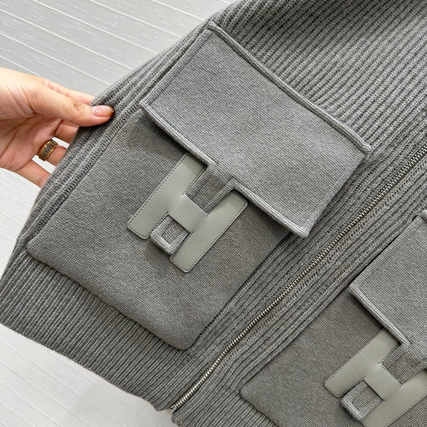 HM 25S Zipped Jacket H Leather Pockets in Gray Cashmere 305009