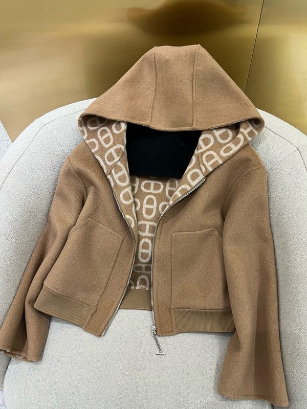 Cappotto con cappuccio classico HM 25 Pig Nose Monogram in cashmere marrone 305170