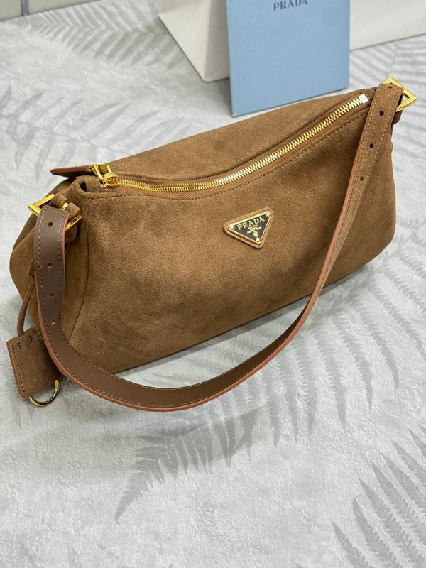 Pra 1BC229 Aimee Underarm Hobo Bag 31cm Brown Suede 267539