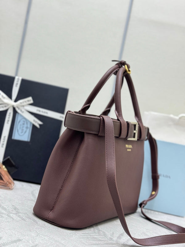Pra Double Shopping Bag 32cm Brown Date Cowhide 267276