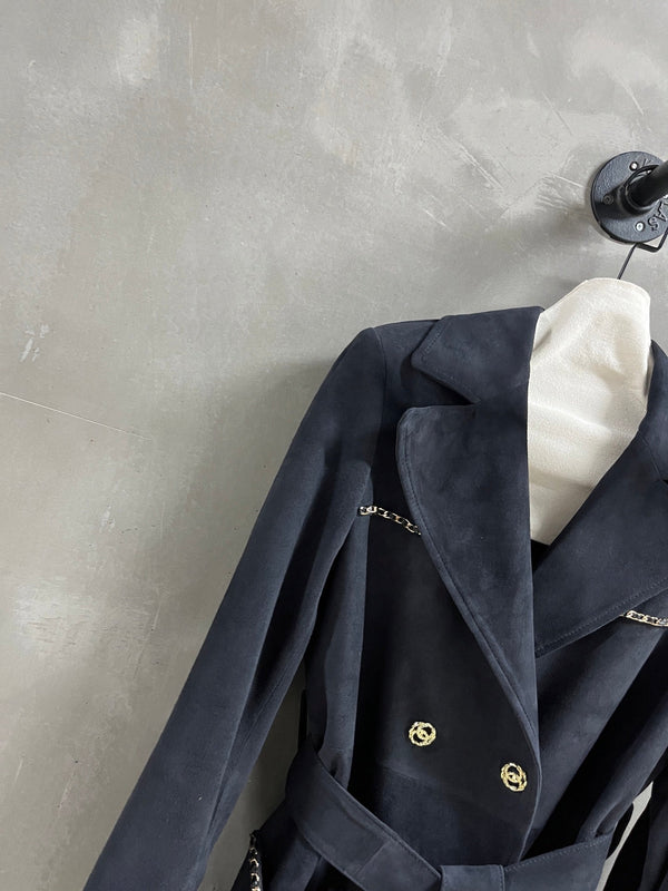 Trench coat con catena CC 25 in misto cashmere nero