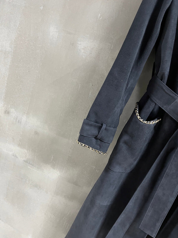 Trench coat con catena CC 25 in misto cashmere nero