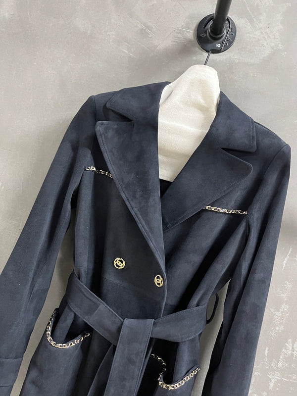 Trench coat con catena CC 25 in misto cashmere nero
