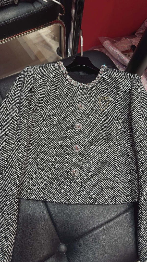 CC Hand-Made Beaded Set Gray Cotton