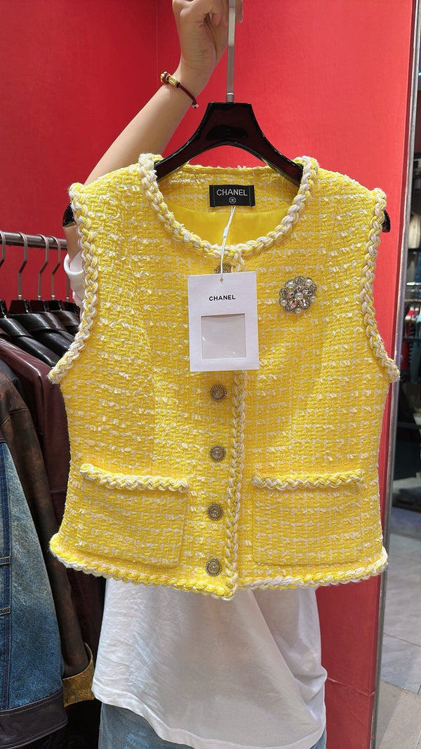 CC Sleeveless Vest Short Jacket Yellow Cotton