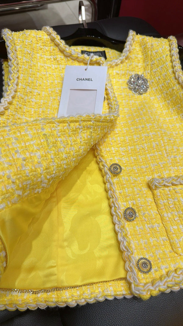CC Sleeveless Vest Short Jacket Yellow Cotton