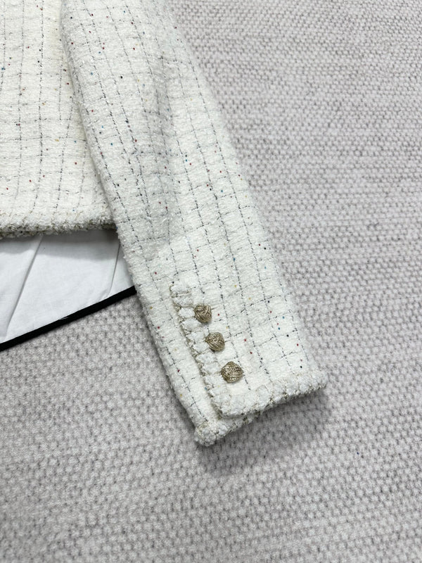 CC 25A Beaded Plaid Crop Tweed Jacket