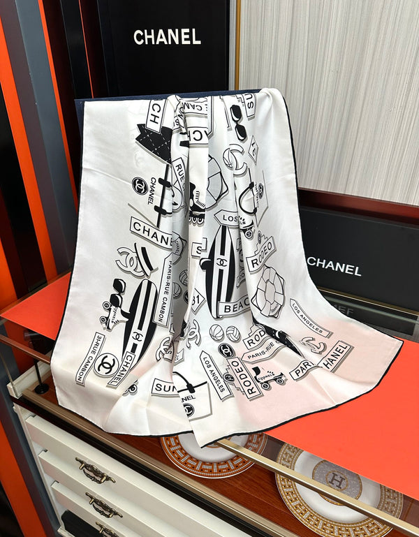 CC Square 90cm White Silk Scarf 828802