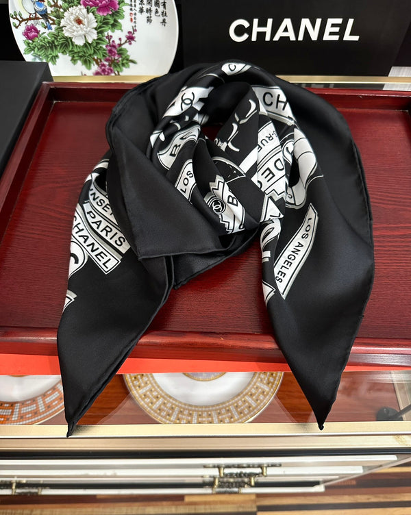 CC Square 90cm Black Silk Scarf 828801