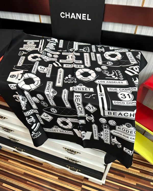 CC Square 90cm Black Silk Scarf 828801