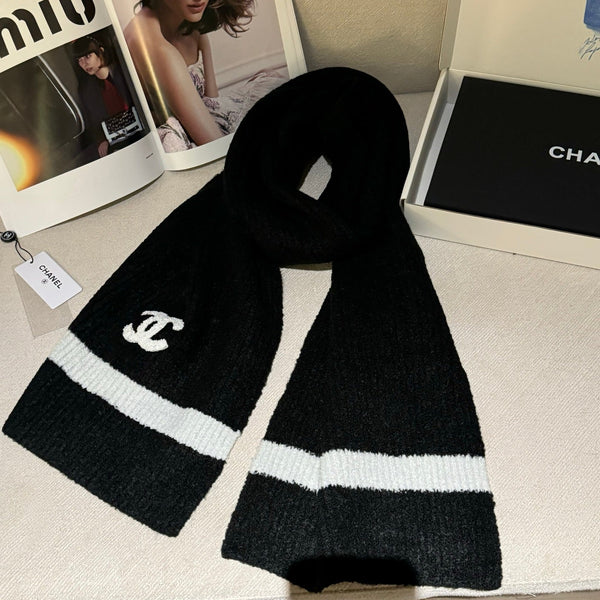 CC Knitted Long Scarf 170cm Black Cashmere 828767
