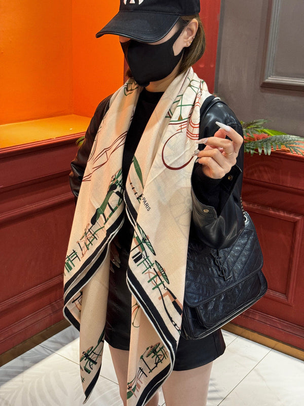 HM Double-Sided Square Scarf 140cm White Cashmere 828711