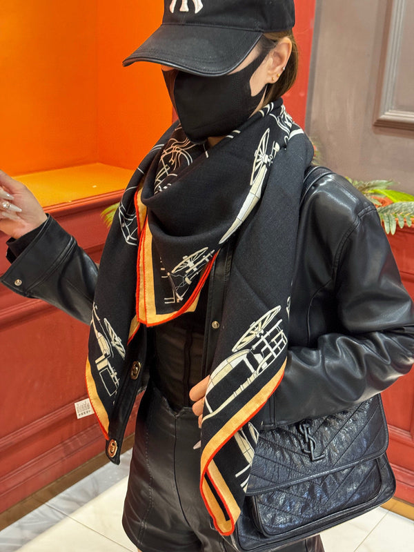 Sciarpa quadrata double-face HM 140 cm Cashmere nero 828710