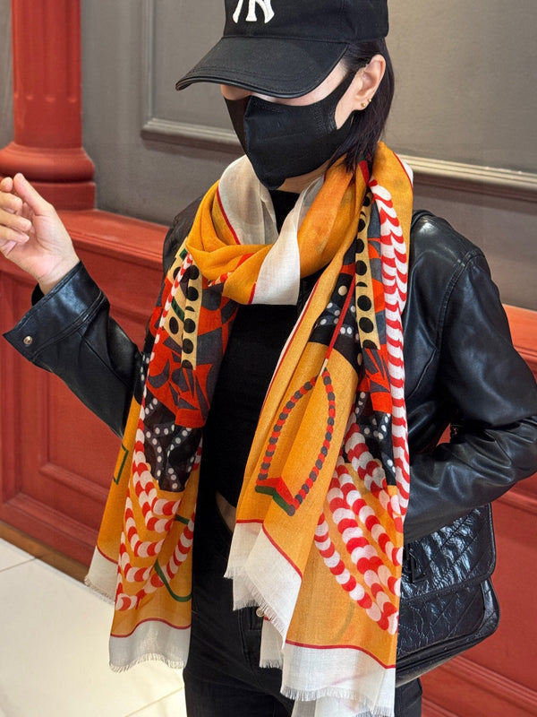 HM Saddle Long Scarf 200cm Orange Cashmere 828664