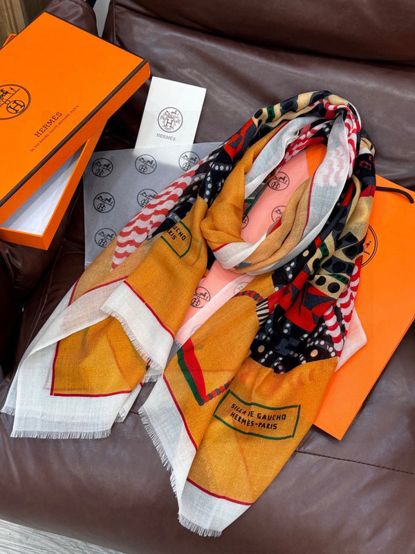 HM Saddle Long Scarf 200cm Orange Cashmere 828664