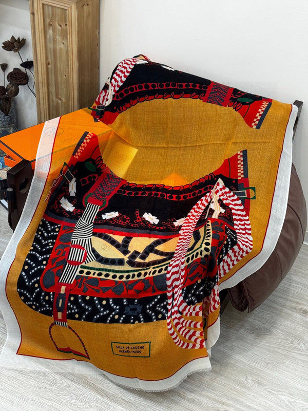 HM Saddle Long Scarf 200cm Orange Cashmere 828664