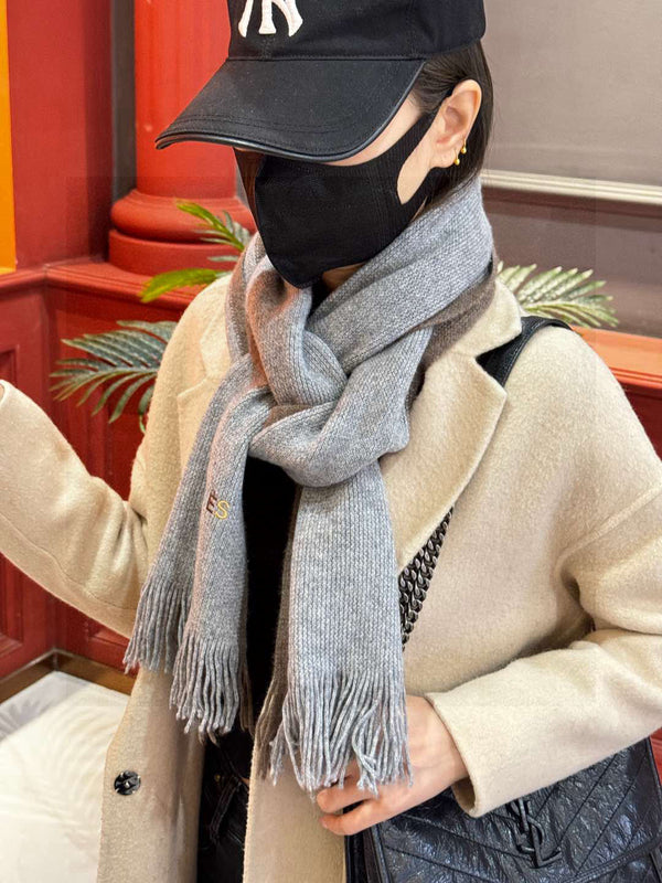 HM Knitted Long Scarf 180cm Gray Cashmere 828646