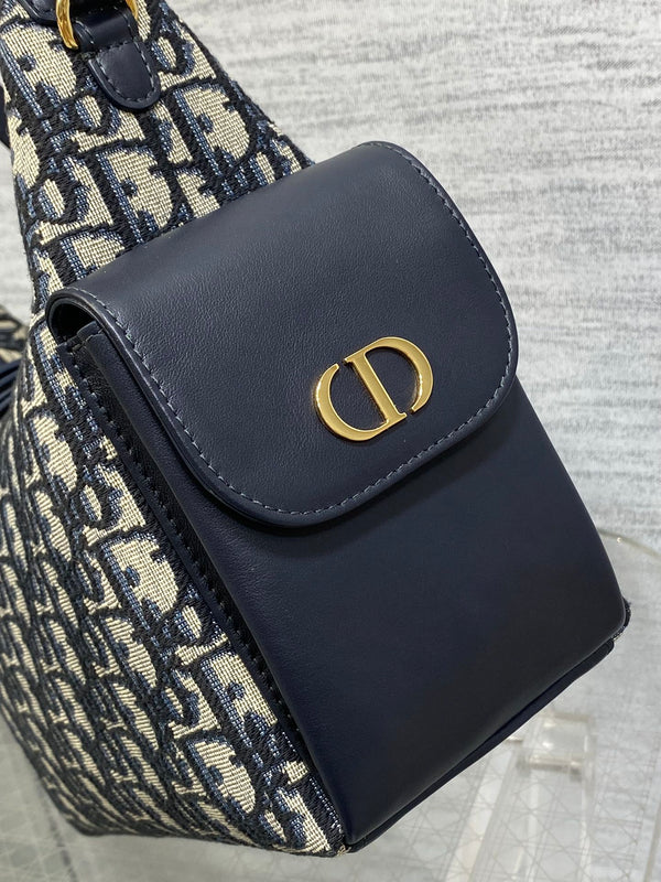 CD D-Dream Two Side Pockets 24cm Blue Canvas and Cowhide