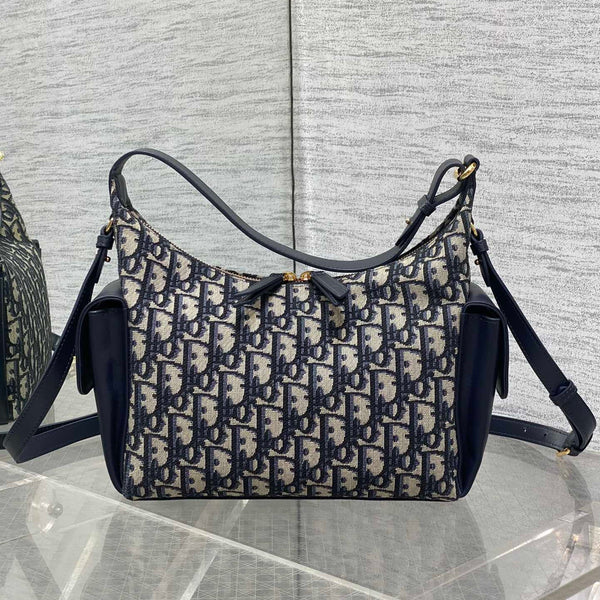 CD D-Dream Two Side Pockets 24cm Blue Canvas and Cowhide