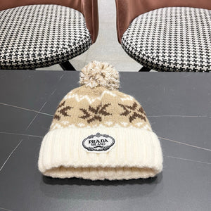 PRA 25 FAIR ISLE JACQUARD WOOL KNITTED WHITE HAT 822422