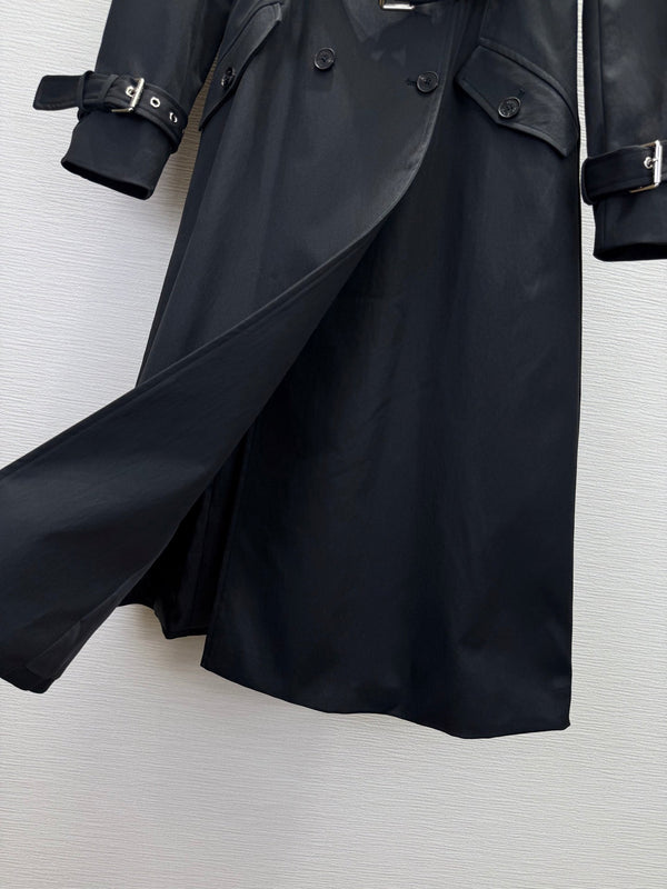 CD 25SS Trench lungo con colletto borchiato e ricamo ape in cotone nero 306542