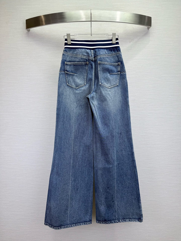 CD 25SS Laser Printed Stripe Pattern Wide-Leg Jeans Blue Cotton 306510