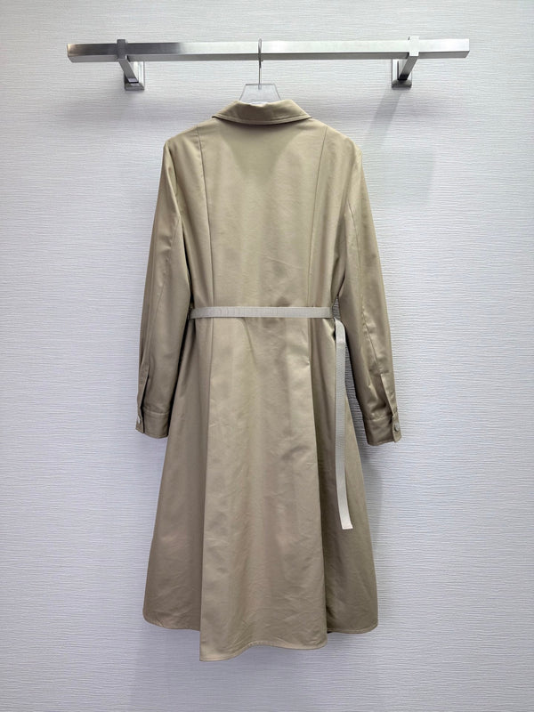 CD 25SS Lapel Middle Zipper Guilted Four Pockets Contrast Color Dress Beige Wool 304161