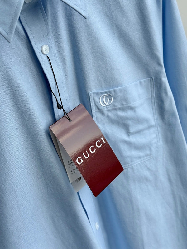 Gucci 25Ss Business Shirt 100s Double-Ply Premium Oxford Fabric Light Blue 108566