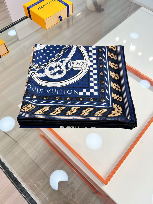 LV OCEAN BANDANA 140 Double-Sided Silk and Wool Scarf 839796