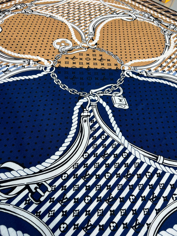 LV OCEAN BANDANA 140 Double-Sided Silk and Wool Scarf 839796