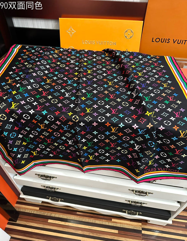 LV Double-Sided Square Scarf 90cm Colorful Silk 839694
