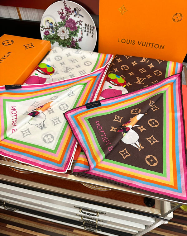 LV Double-Sided Square Scarf 90cm Dark Brown Silk 839685