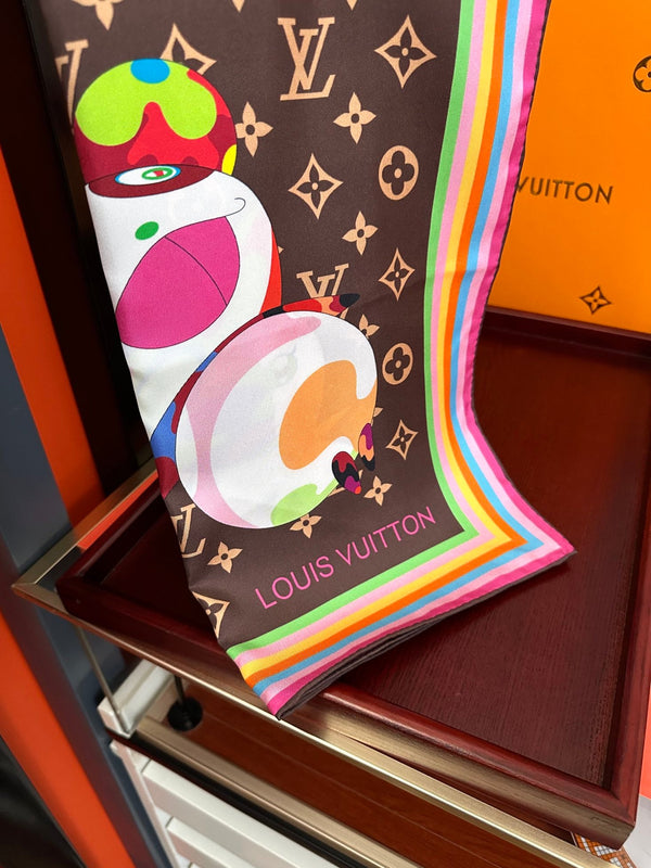 LV Double-Sided Square Scarf 90cm Dark Brown Silk 839685