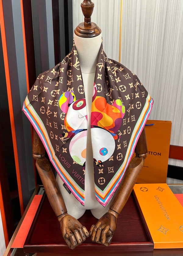 LV Double-Sided Square Scarf 90cm Dark Brown Silk 839685