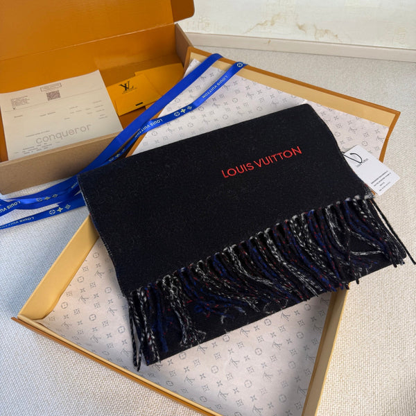 LV Double-Sided Gradient Plaid Scarf Black Wool Cashmere 839549