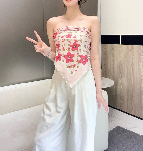 LV x TM MONOGRAM CHERRY BLOSSOM DOUBLE-SIDED PINK SILK SCARF 839486