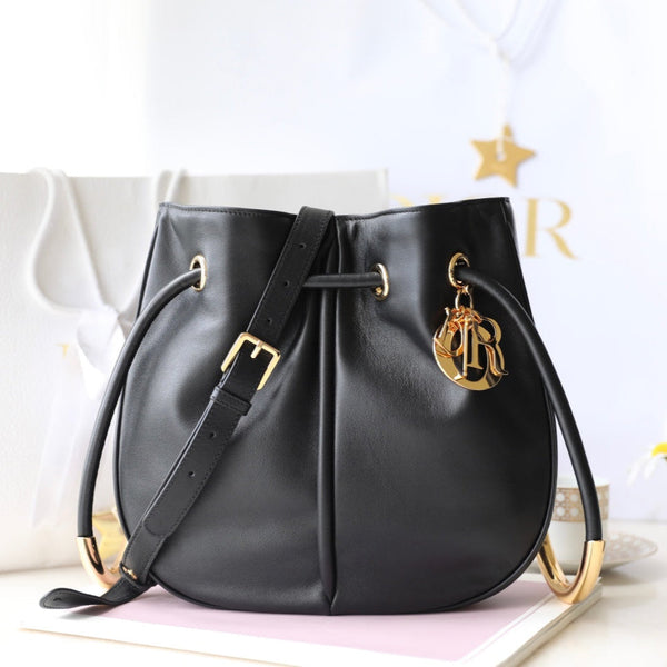 CD MEDIUM 28 BUCKET BAG IN BLACK LAMBSKIN