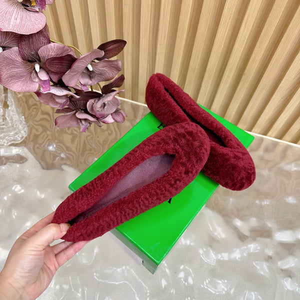 BV 25SS Shearling Ballerina in Wine Red Wool Sheepskin