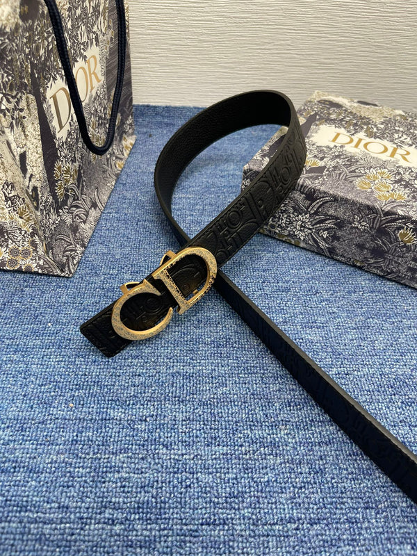 CD Belt 35mm Kumo Cannage Pattern Black Leather Gold Buckle