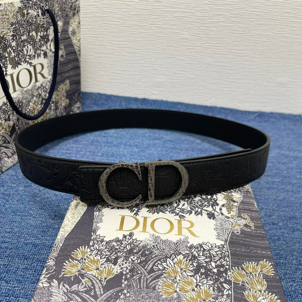 CD Belt 35mm Kumo Cannage Pattern Black Leather Bronze Buckle