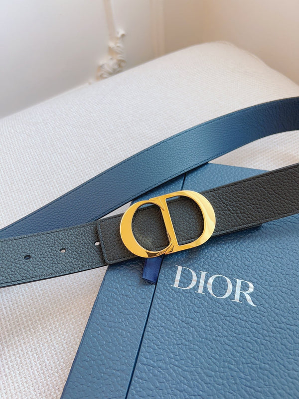 CD Belt 35mm Black Blue Leather Gold Buckle