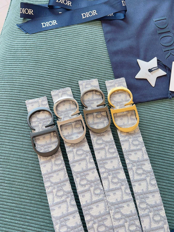 CD Belt 35mm Milkshake White Canvas Gray Calfskin Silver Buckle