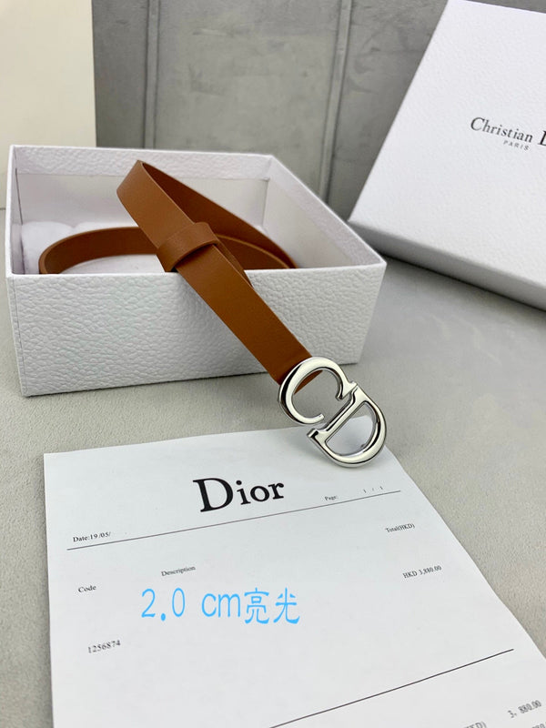 CD Saddle Belt 20mm Brown Calfskin Metal Buckle