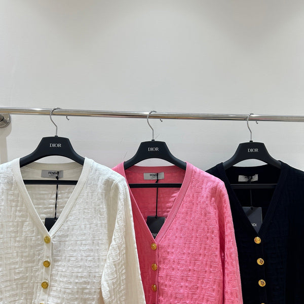 Fendi Letter Jacquard Viscose V-neck Long-Sleeved Cardigan