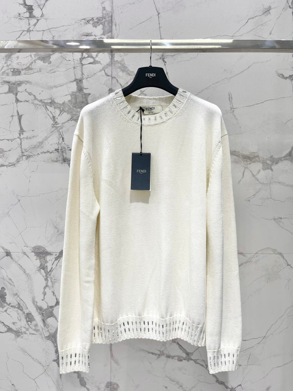 Fendi 25 Lazy-Style Crewneck Sweater White Cotton